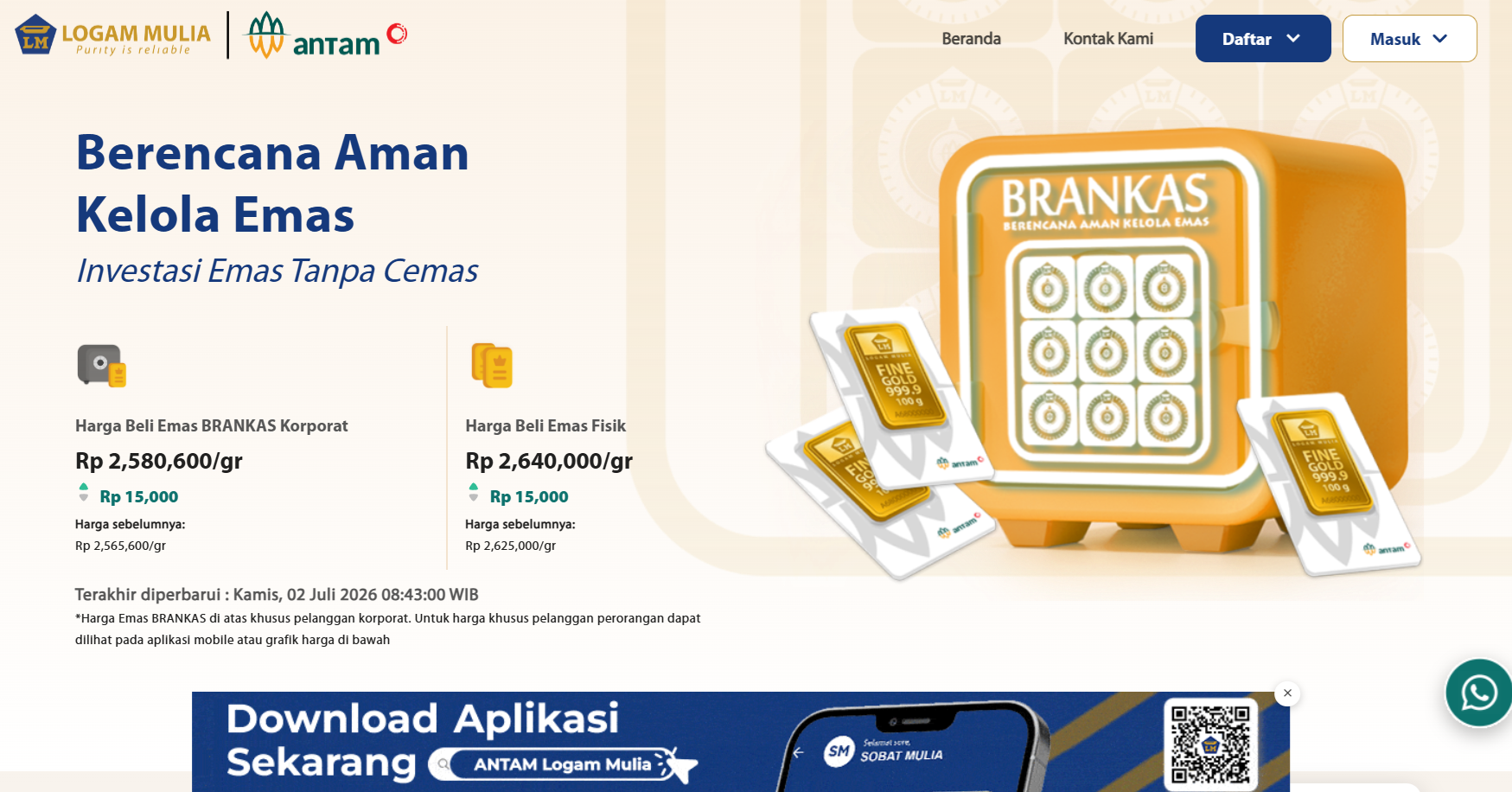 Screenshot of ANTAM Brankas Logam Mulia homepage