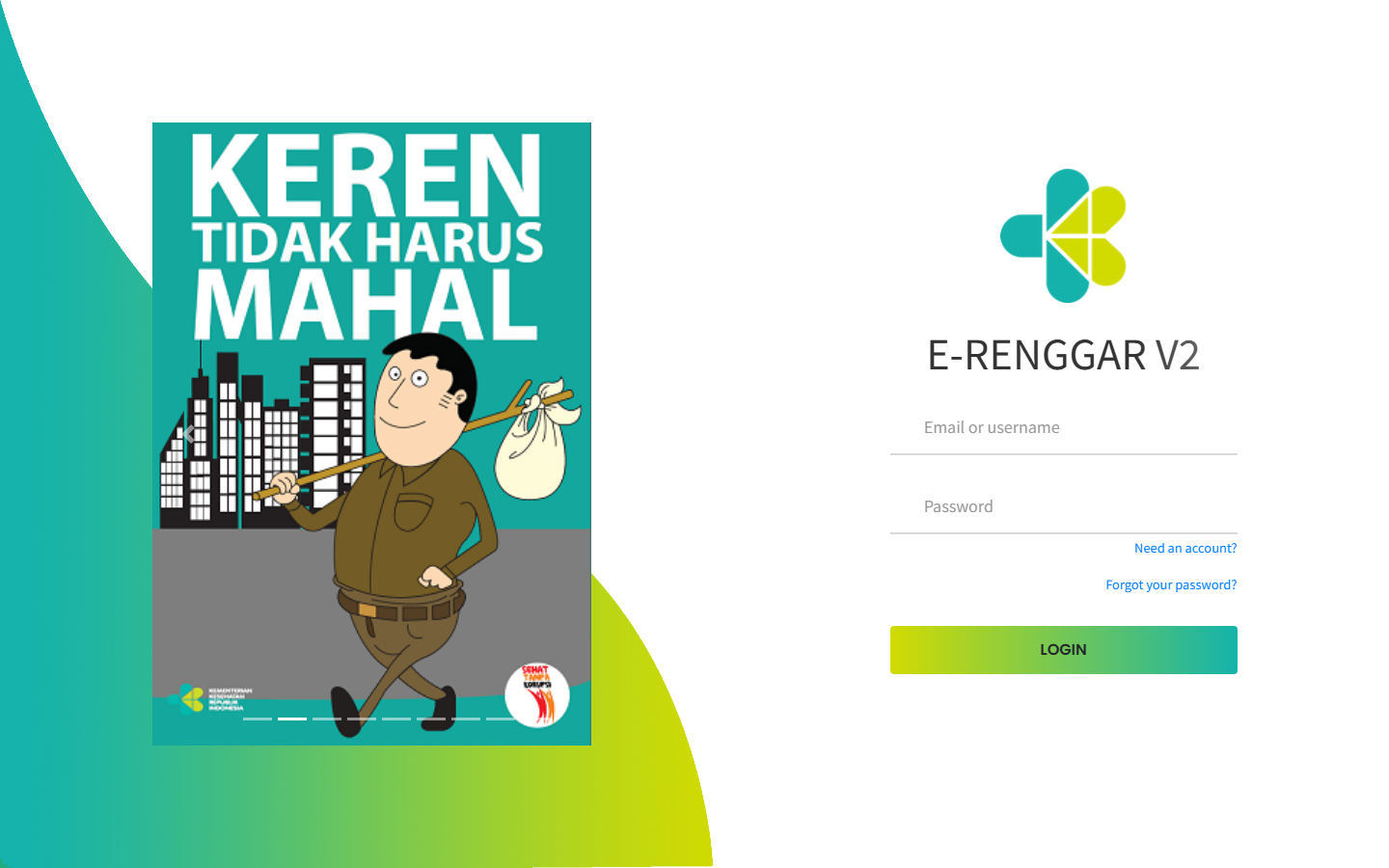 Screenshot of e-Renggar Kementerian Kesehatan login page
