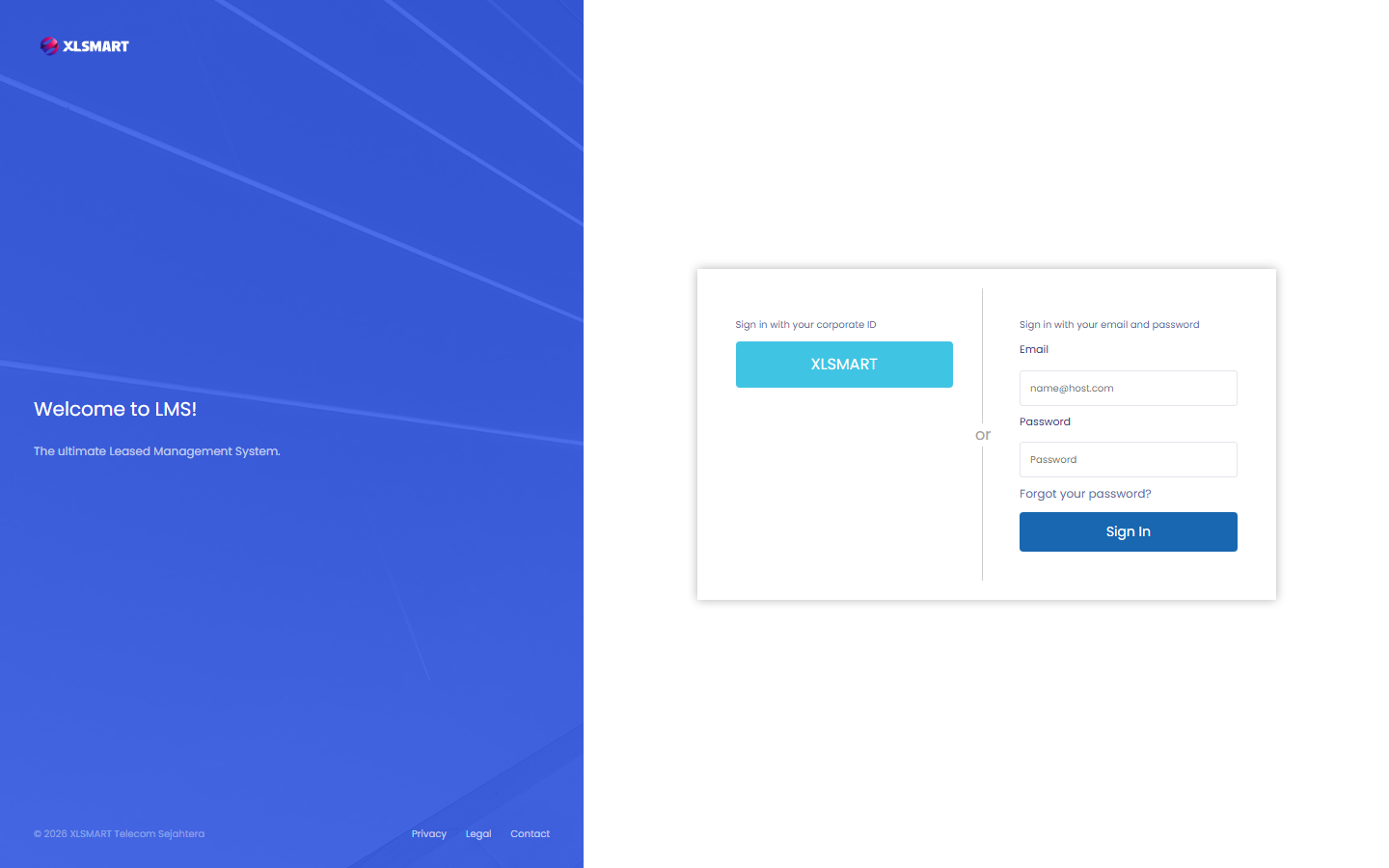 Screenshot of LMS XL Smart login page