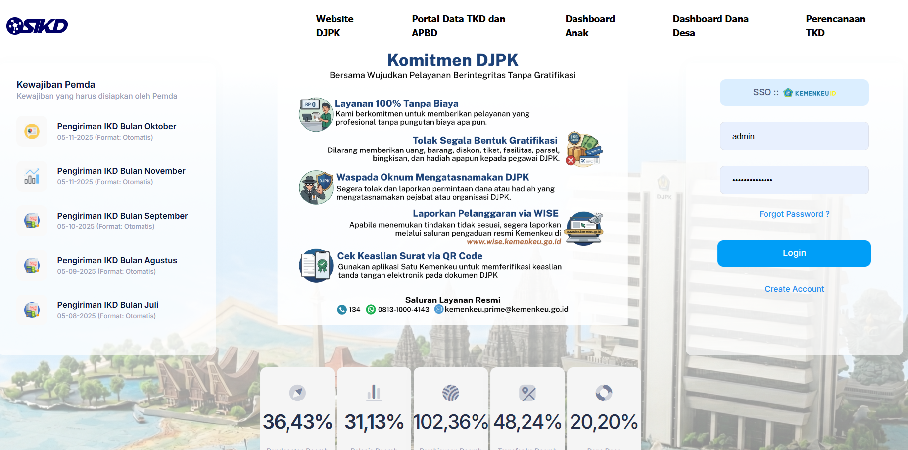 Screenshot of Caklur government platform login page