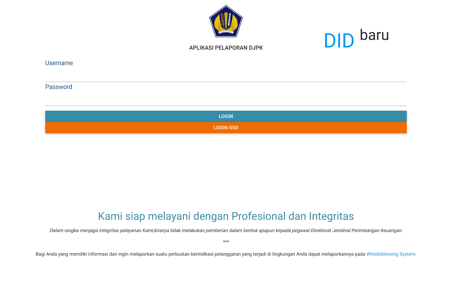 Screenshot of SIKD Lapor DJPK login page