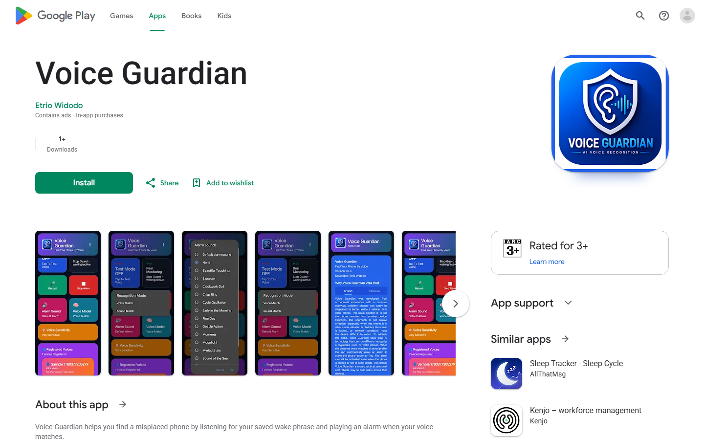 Screenshot of Voice Guardian Google Play listing